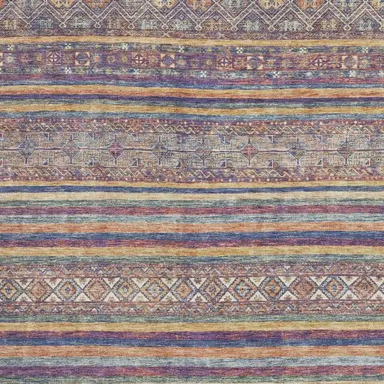 Blue Beige And Gray Striped Washable Area Rug With UV Protection Photo 2