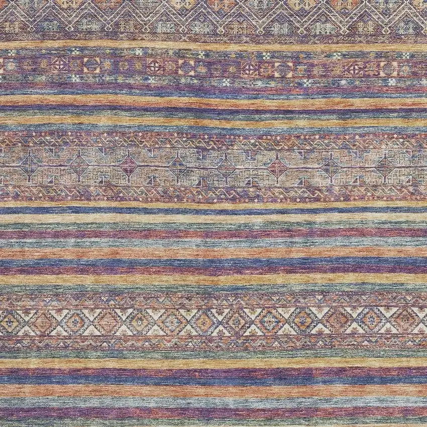 Blue Beige And Gray Striped Washable Area Rug With UV Protection Photo 2