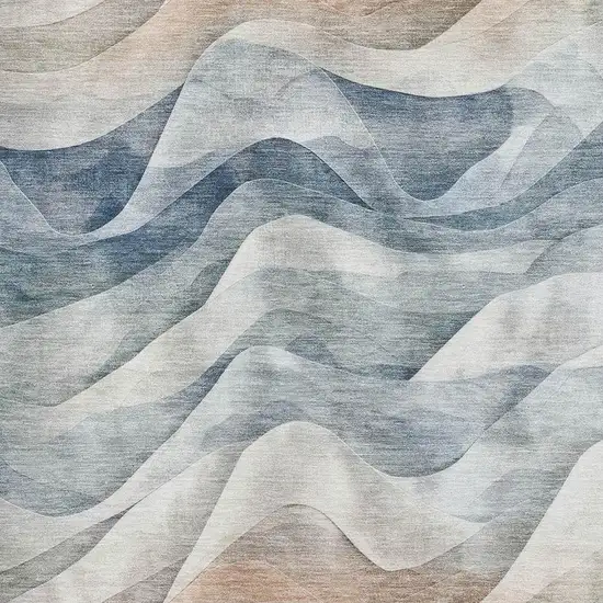 Blue Beige And Ivory Abstract Washable Area Rug With UV Protection Photo 2