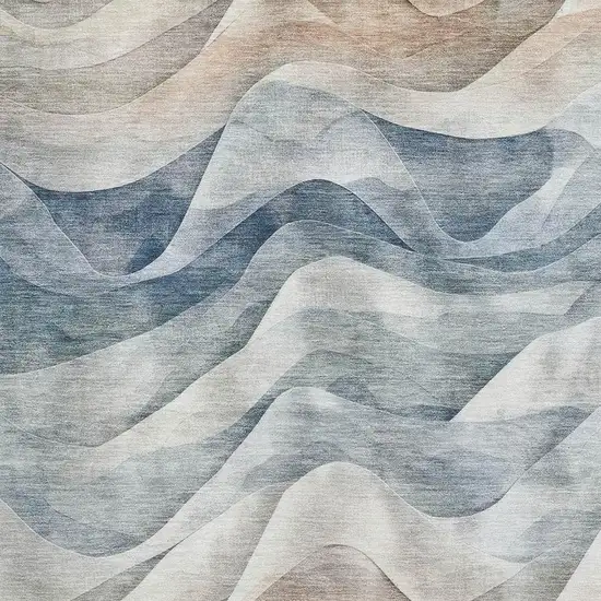 Blue Beige And Ivory Abstract Washable Area Rug With UV Protection Photo 2