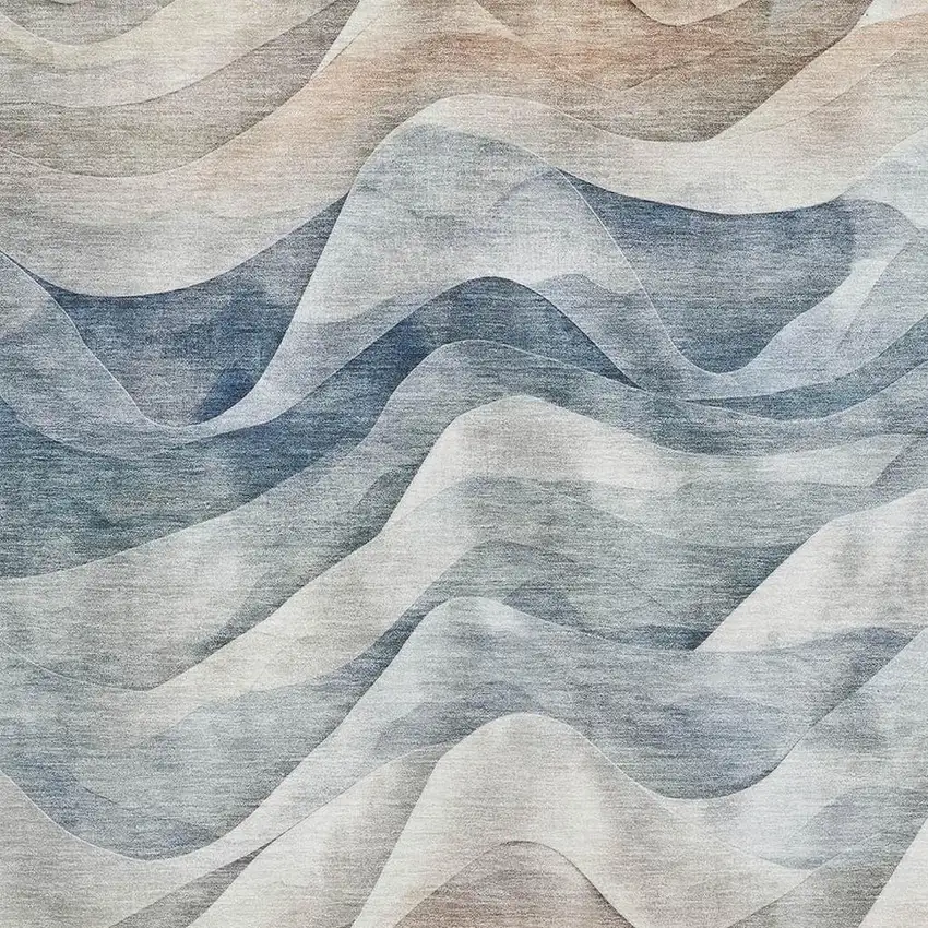 Blue Beige And Ivory Abstract Washable Area Rug With UV Protection Photo 2