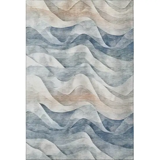 Blue Beige And Ivory Abstract Washable Area Rug With UV Protection Photo 3