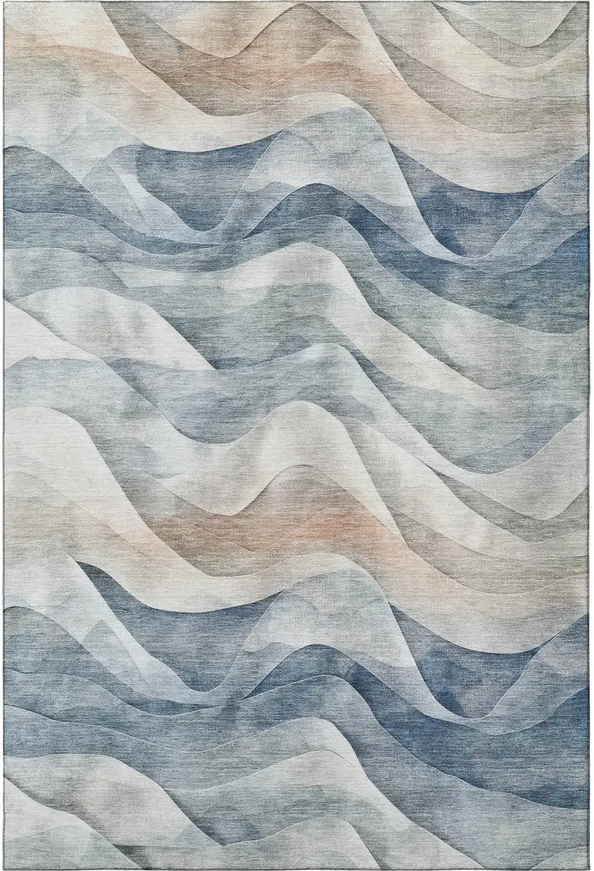 Blue Beige And Ivory Abstract Washable Area Rug With UV Protection Photo 3
