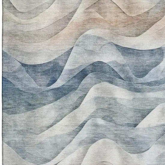 Blue Beige And Ivory Abstract Washable Area Rug With UV Protection Photo 2