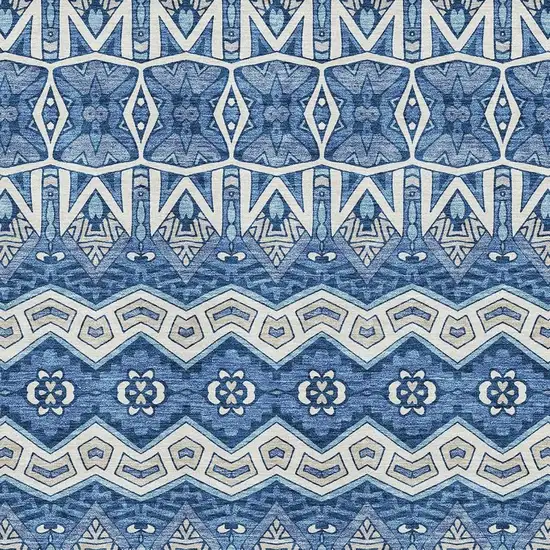Blue Beige And Ivory Moroccan Washable Area Rug With UV Protection Photo 3