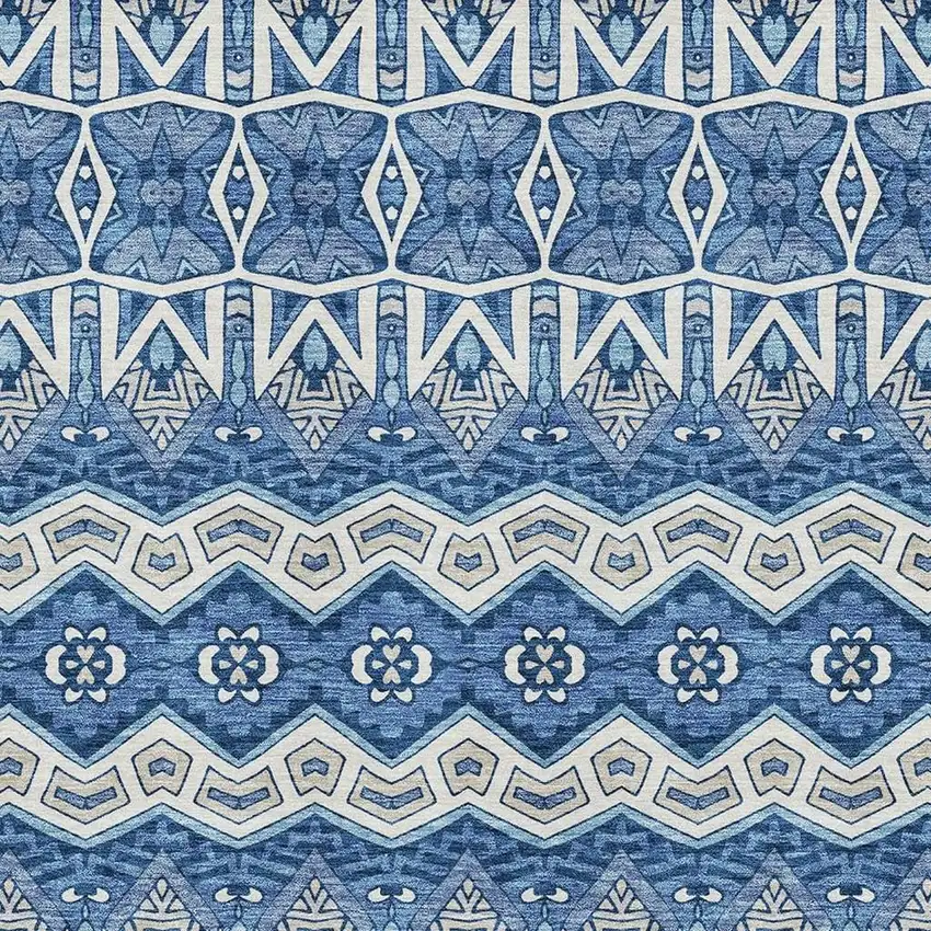 Blue Beige And Ivory Moroccan Washable Area Rug With UV Protection Photo 3