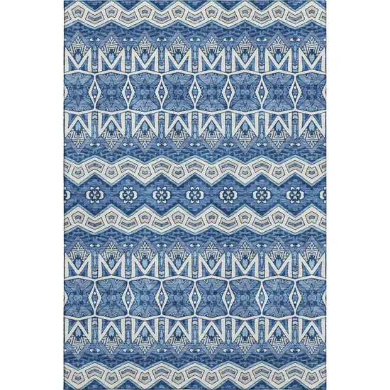 Blue Beige And Ivory Moroccan Washable Area Rug With UV Protection Photo 1