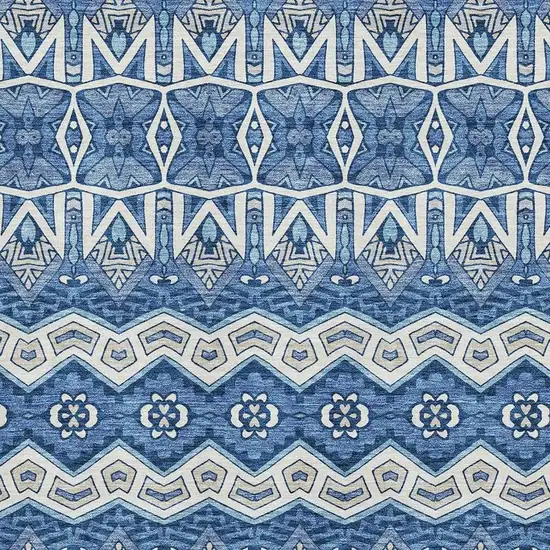 Blue Beige And Ivory Moroccan Washable Area Rug With UV Protection Photo 3