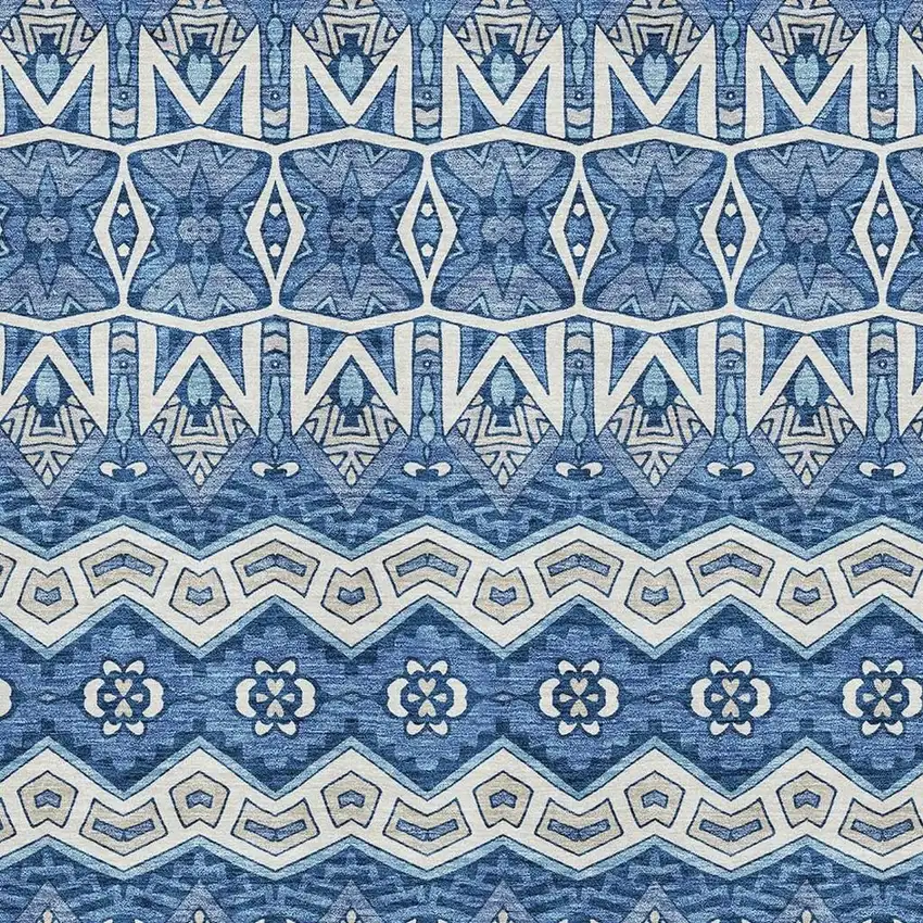 Blue Beige And Ivory Moroccan Washable Area Rug With UV Protection Photo 3