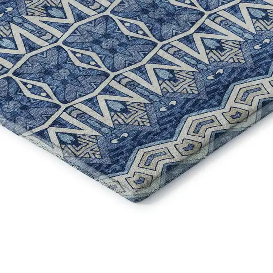 Blue Beige And Ivory Moroccan Washable Area Rug With UV Protection Photo 8