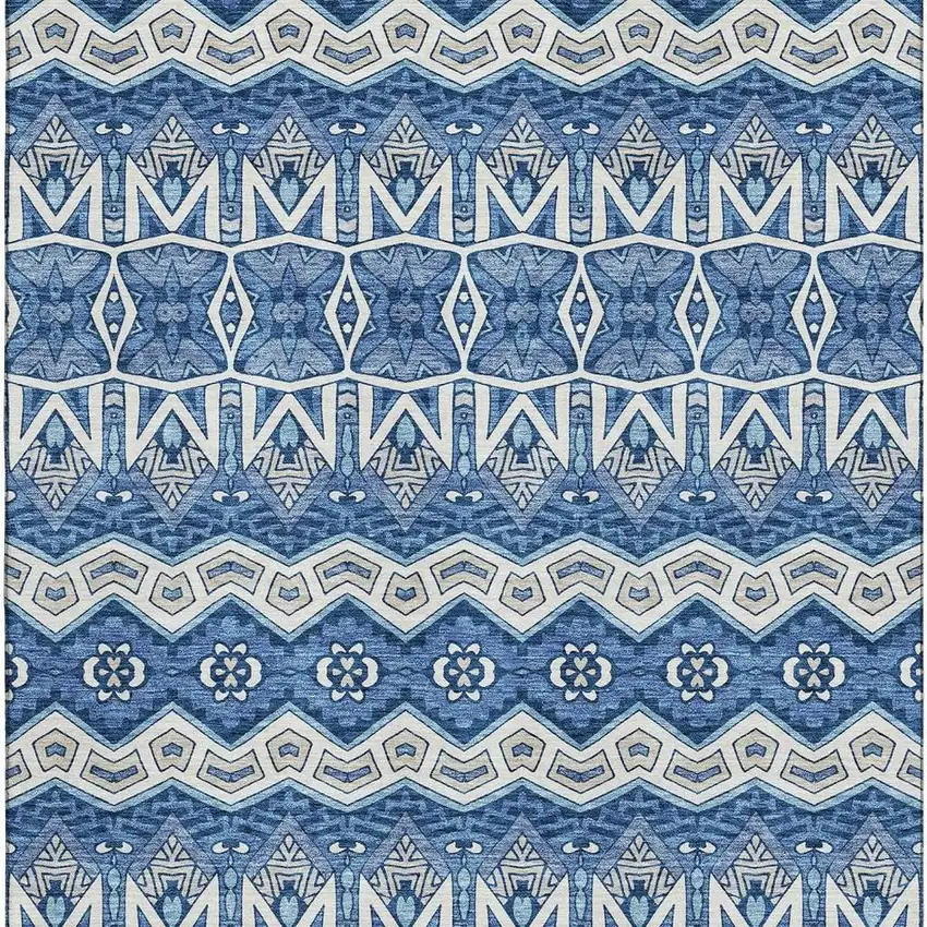 Blue Beige And Ivory Moroccan Washable Area Rug With UV Protection Photo 4