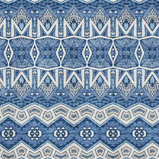 Blue Beige And Ivory Moroccan Washable Area Rug With UV Protection Photo 3