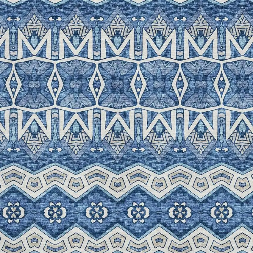 Blue Beige And Ivory Moroccan Washable Area Rug With UV Protection Photo 3