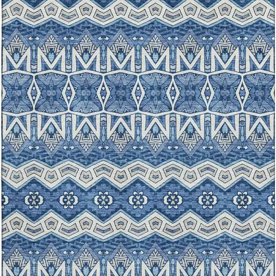 Blue Beige And Ivory Moroccan Washable Area Rug With UV Protection Photo 3