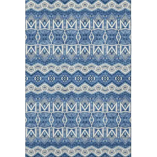 Blue Beige And Ivory Moroccan Washable Area Rug With UV Protection Photo 4