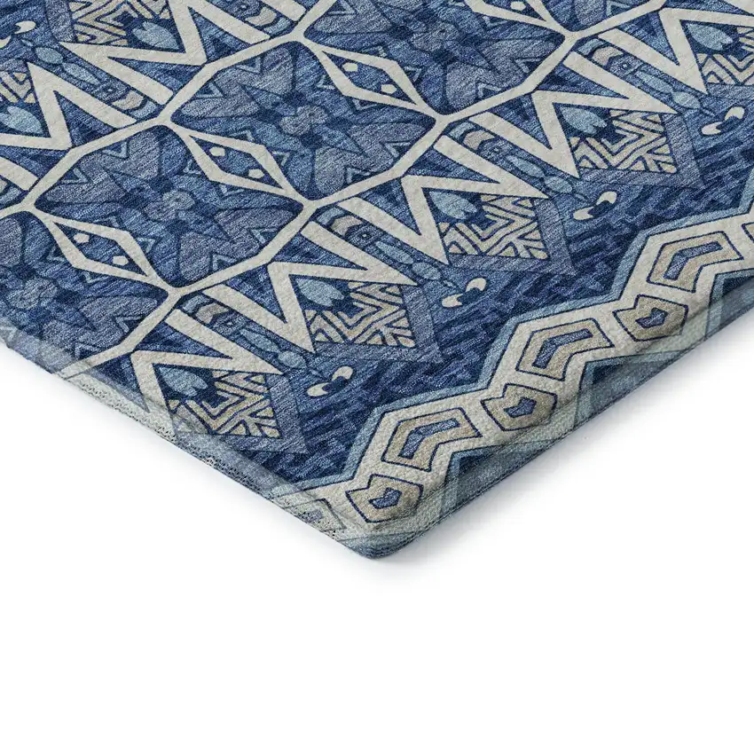 Blue Beige And Ivory Moroccan Washable Area Rug With UV Protection Photo 8