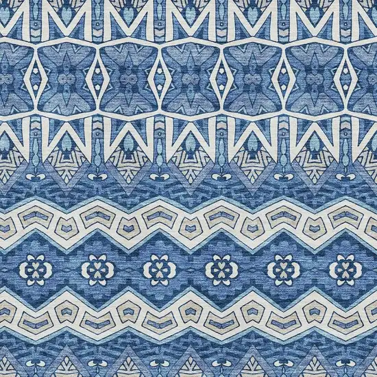 Blue Beige And Ivory Moroccan Washable Area Rug With UV Protection Photo 3