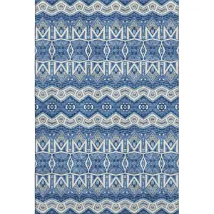 Photo of Blue Beige And Ivory Moroccan Washable Area Rug With UV Protection