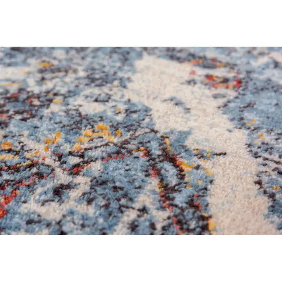 Blue Beige And Ivory New Zealand Lambs Wool Abstract Hand Carved Handmade Area Rug Photo 4