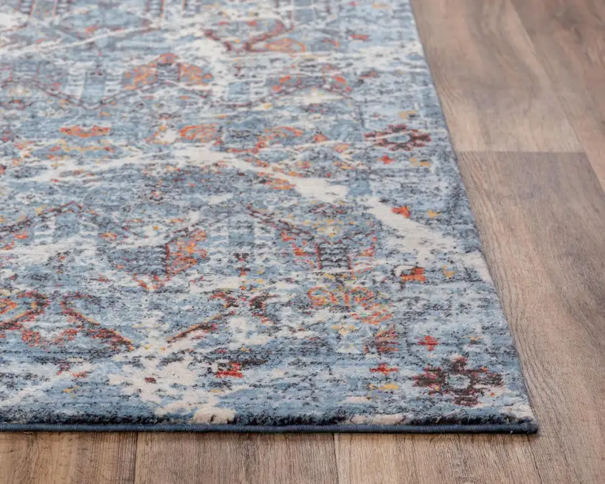 Blue Beige And Ivory New Zealand Lambs Wool Abstract Hand Carved Handmade Area Rug Photo 3
