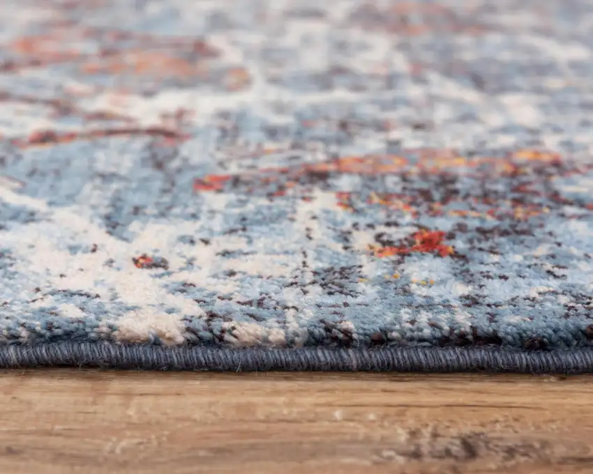 Blue Beige And Ivory New Zealand Lambs Wool Abstract Hand Carved Handmade Area Rug Photo 5