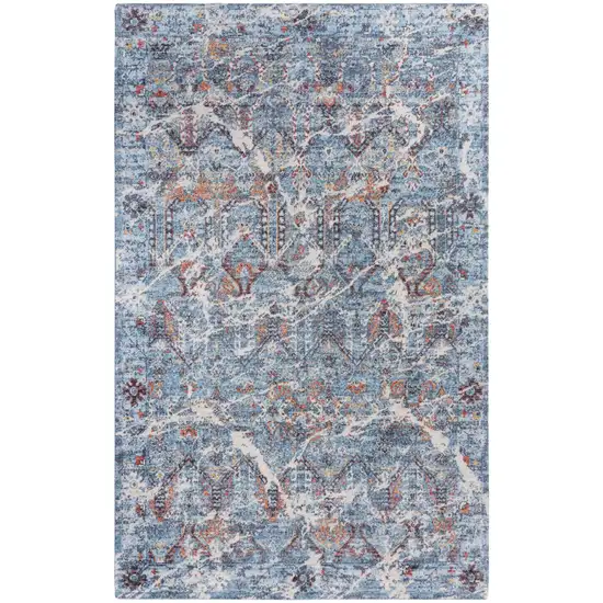 Blue Beige And Ivory New Zealand Lambs Wool Abstract Hand Carved Handmade Area Rug Photo 2