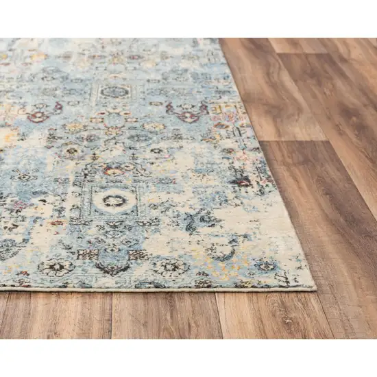 Blue Beige And Ivory New Zealand Lambs Wool Oriental Hand Carved Handmade Area Rug Photo 3