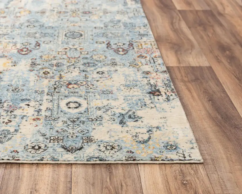 Blue Beige And Ivory New Zealand Lambs Wool Oriental Hand Carved Handmade Area Rug Photo 3
