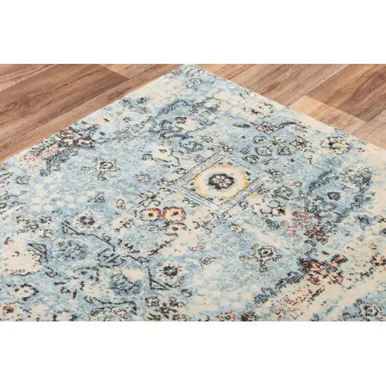 Blue Beige And Ivory New Zealand Lambs Wool Oriental Hand Carved Handmade Area Rug Photo 5