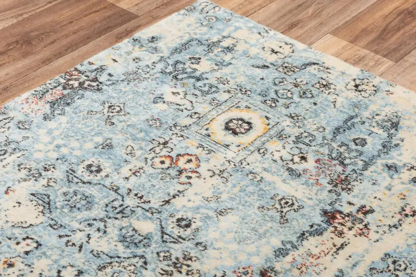 Blue Beige And Ivory New Zealand Lambs Wool Oriental Hand Carved Handmade Area Rug Photo 5