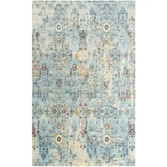 Blue Beige And Ivory New Zealand Lambs Wool Oriental Hand Carved Handmade Area Rug Photo 2