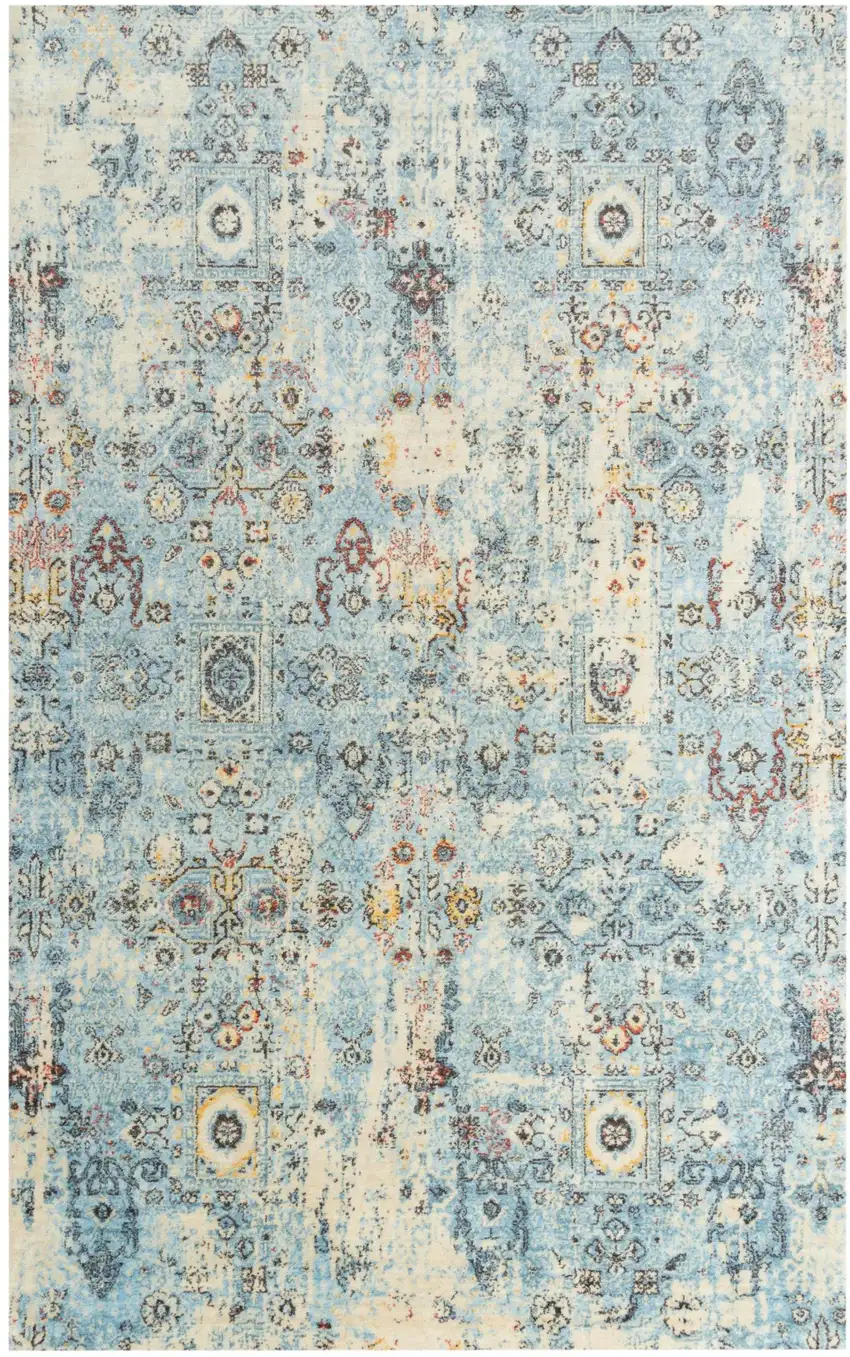 Blue Beige And Ivory New Zealand Lambs Wool Oriental Hand Carved Handmade Area Rug Photo 2