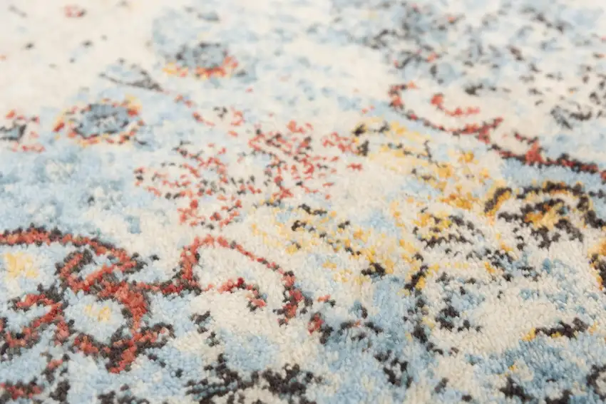 Blue Beige And Ivory New Zealand Lambs Wool Oriental Hand Carved Handmade Area Rug Photo 4