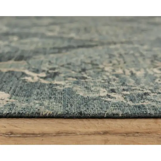 Blue Beige And Ivory Wool Oriental Hand Carved Handmade Area Rug Photo 5