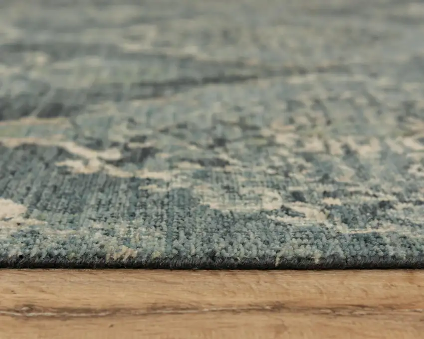 Blue Beige And Ivory Wool Oriental Hand Carved Handmade Area Rug Photo 5