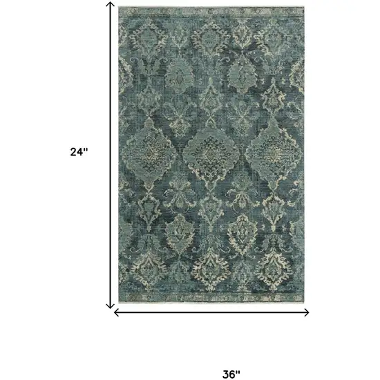 Blue Beige And Ivory Wool Oriental Hand Carved Handmade Area Rug Photo 6