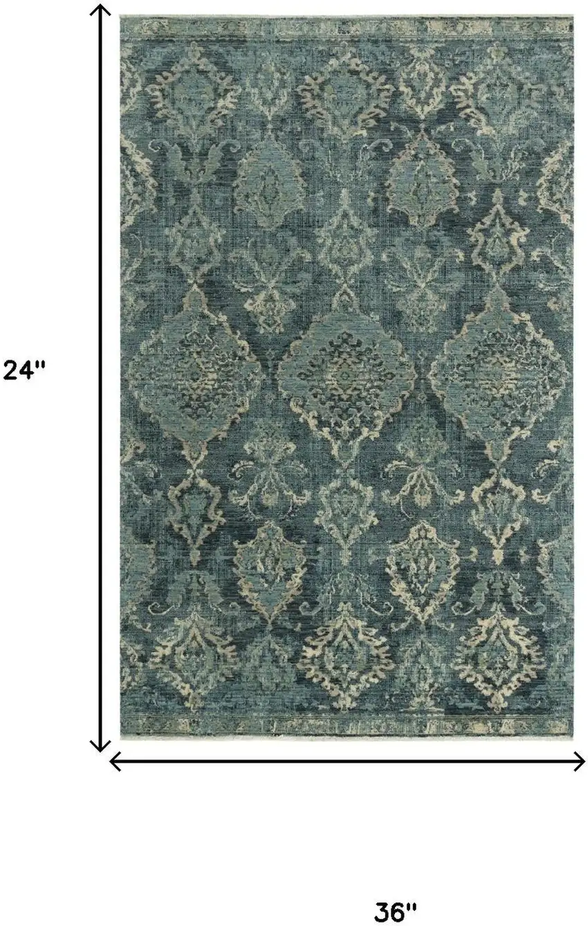 Blue Beige And Ivory Wool Oriental Hand Carved Handmade Area Rug Photo 6