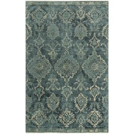 Blue Beige And Ivory Wool Oriental Hand Carved Handmade Area Rug Photo 1