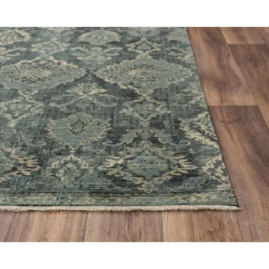 Blue Beige And Ivory Wool Oriental Hand Carved Handmade Area Rug Photo 2