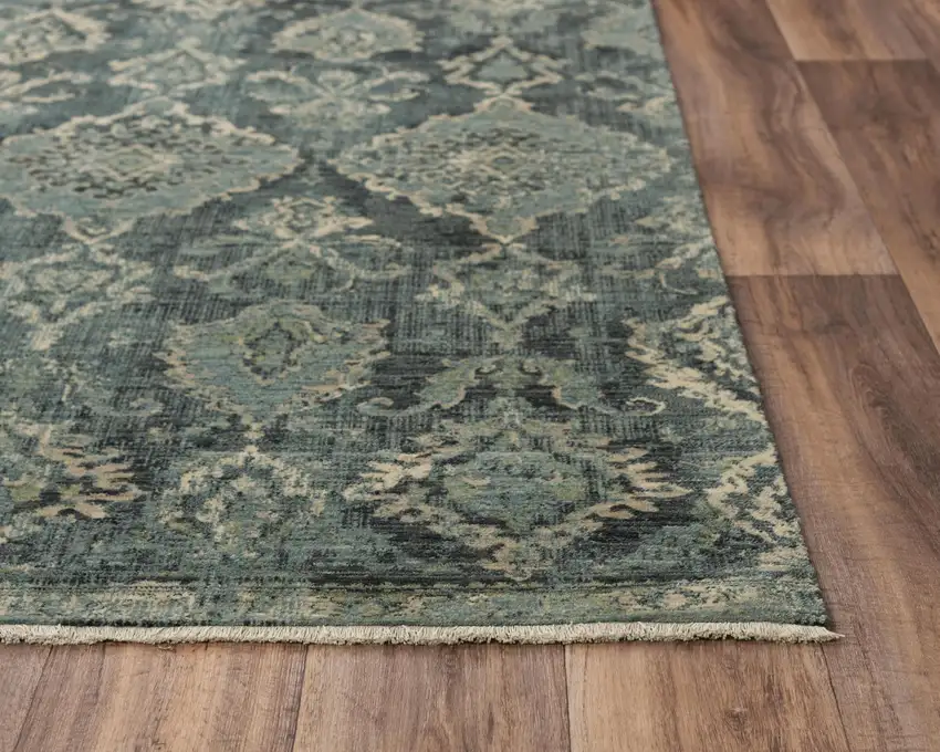 Blue Beige And Ivory Wool Oriental Hand Carved Handmade Area Rug Photo 2