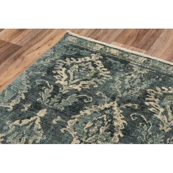 Blue Beige And Ivory Wool Oriental Hand Carved Handmade Area Rug Photo 4