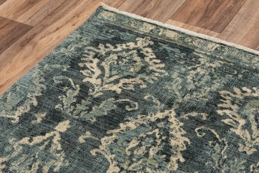 Blue Beige And Ivory Wool Oriental Hand Carved Handmade Area Rug Photo 4