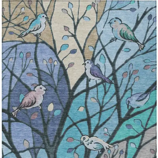 Blue Beige And Khaki Botanical Leaves Washable Indoor Outdoor Area Rug Photo 6