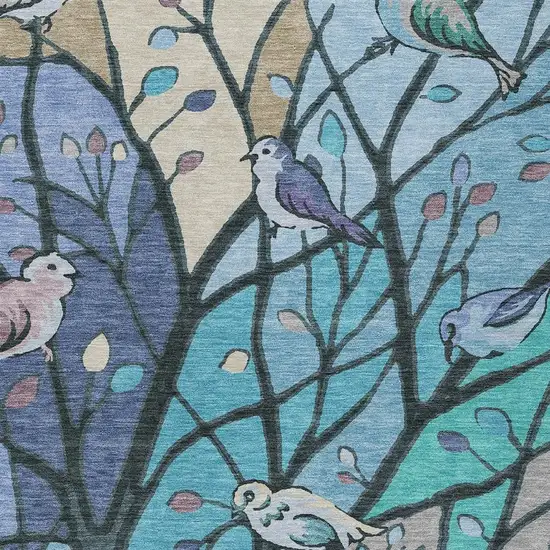 Blue Beige And Khaki Botanical Leaves Washable Indoor Outdoor Area Rug Photo 7