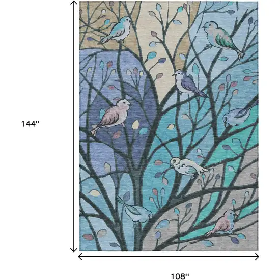 Blue Beige And Khaki Botanical Leaves Washable Indoor Outdoor Area Rug Photo 3