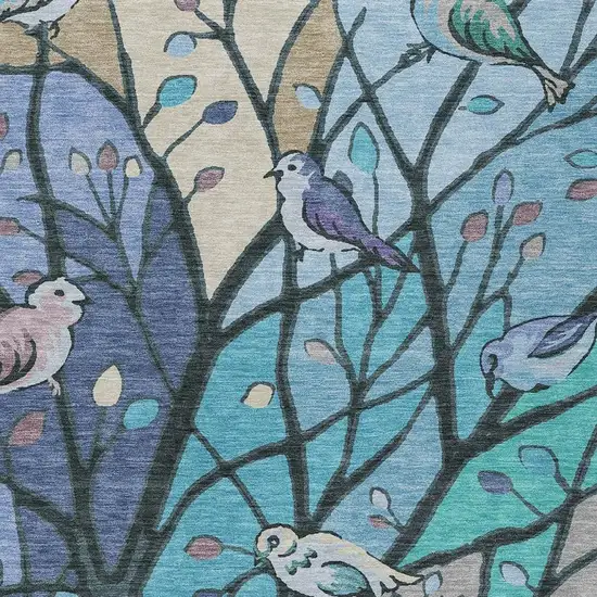 Blue Beige And Khaki Botanical Leaves Washable Indoor Outdoor Area Rug Photo 7