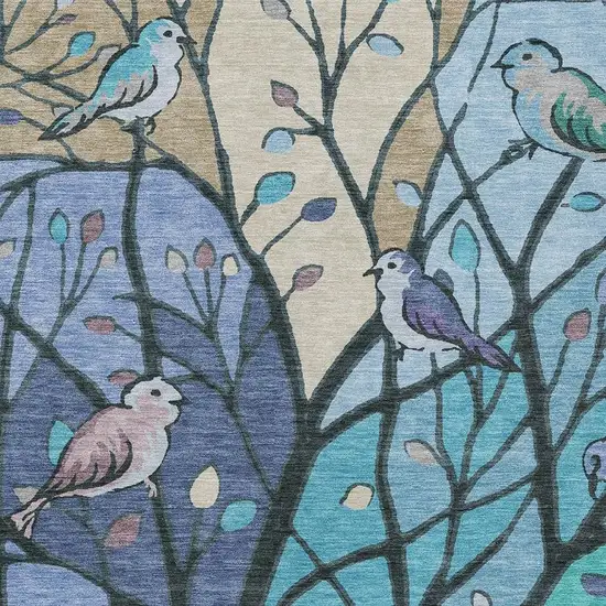 Blue Beige And Khaki Botanical Leaves Washable Indoor Outdoor Area Rug Photo 7