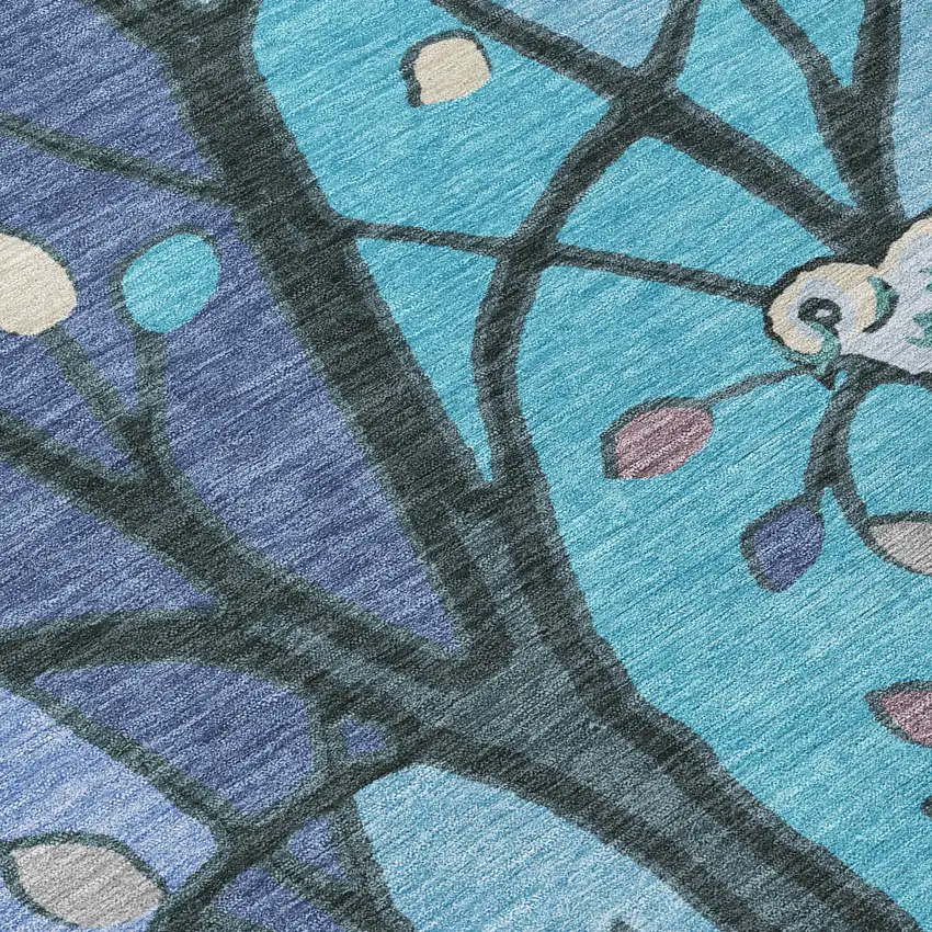 Blue Beige And Khaki Botanical Leaves Washable Indoor Outdoor Area Rug Photo 8