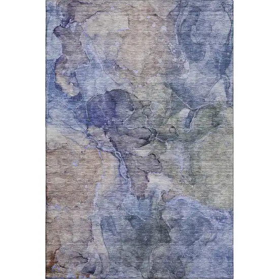 Blue Beige And Taupe Abstract Washable Area Rug With UV Protection Photo 1