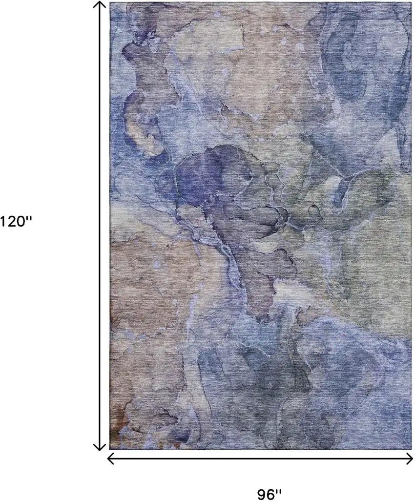 Blue Beige And Taupe Abstract Washable Area Rug With UV Protection Photo 3